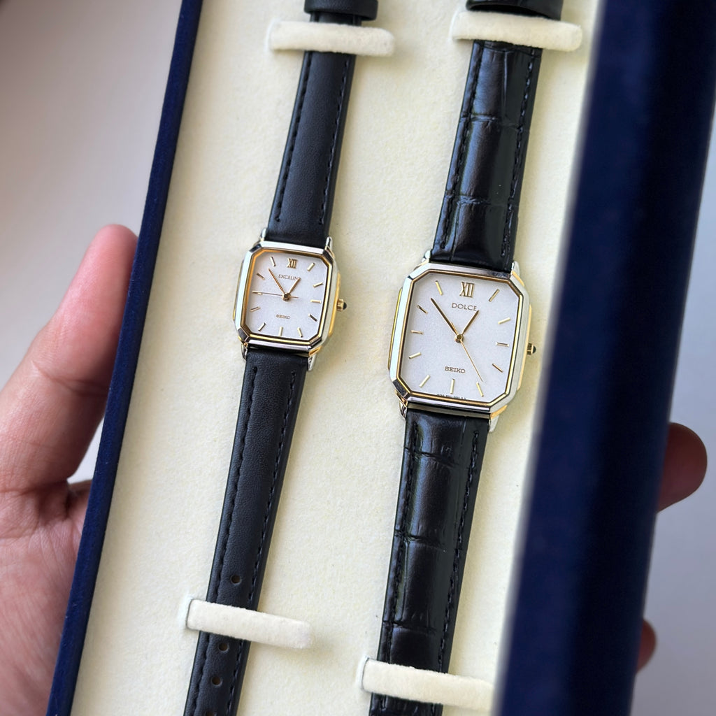 1995 Seiko Dolce &amp; Exceline Tank Pair w/ Box Papers