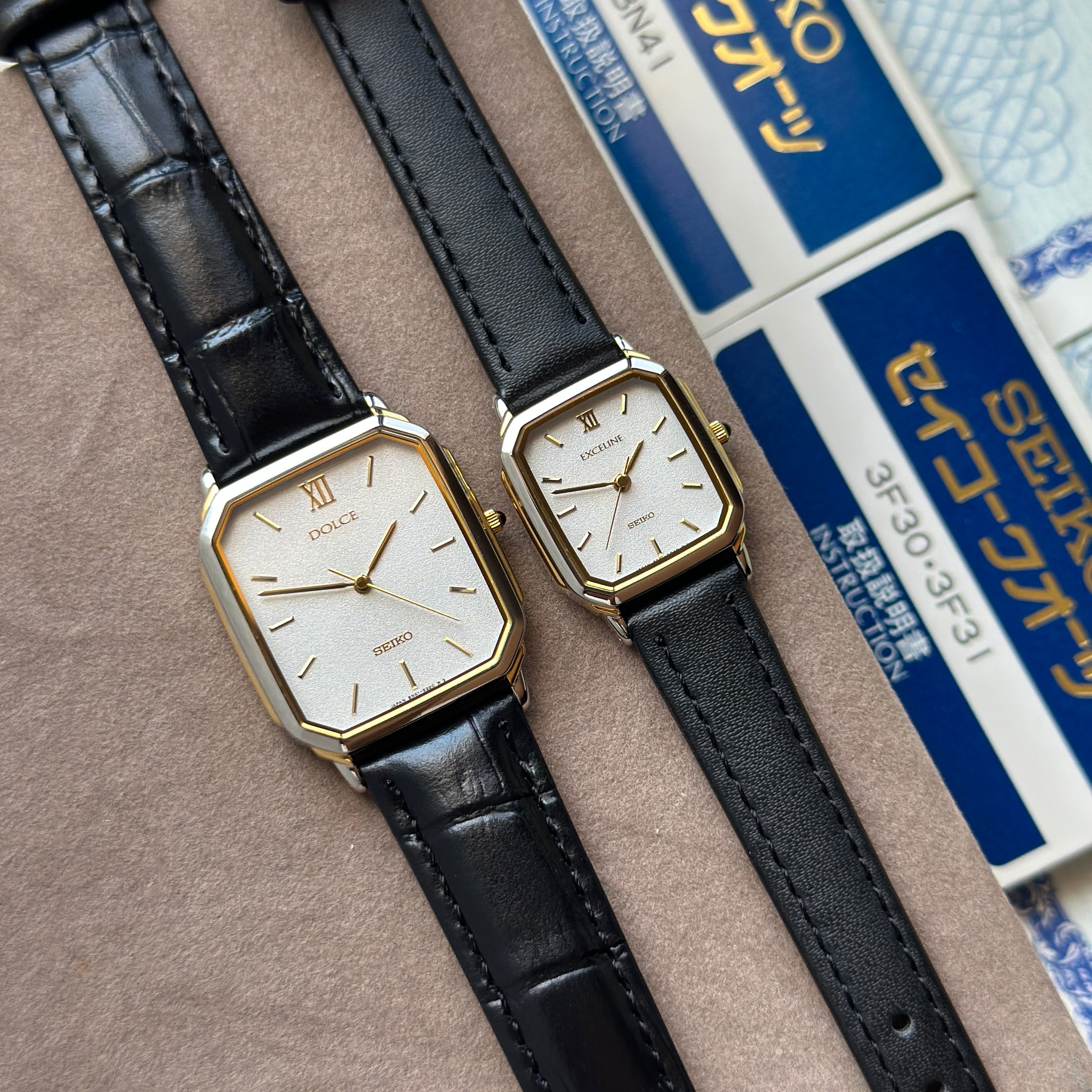 1995 Seiko Dolce &amp; Exceline Tank Pair w/ Box Papers