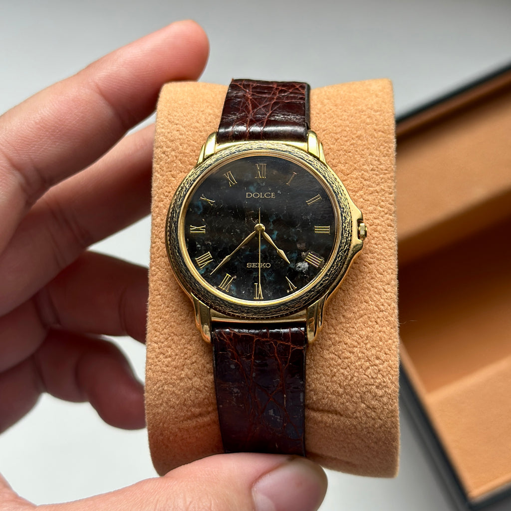 1992 Seiko Dolce Black Turquoise Stone Dial 8N41-6180