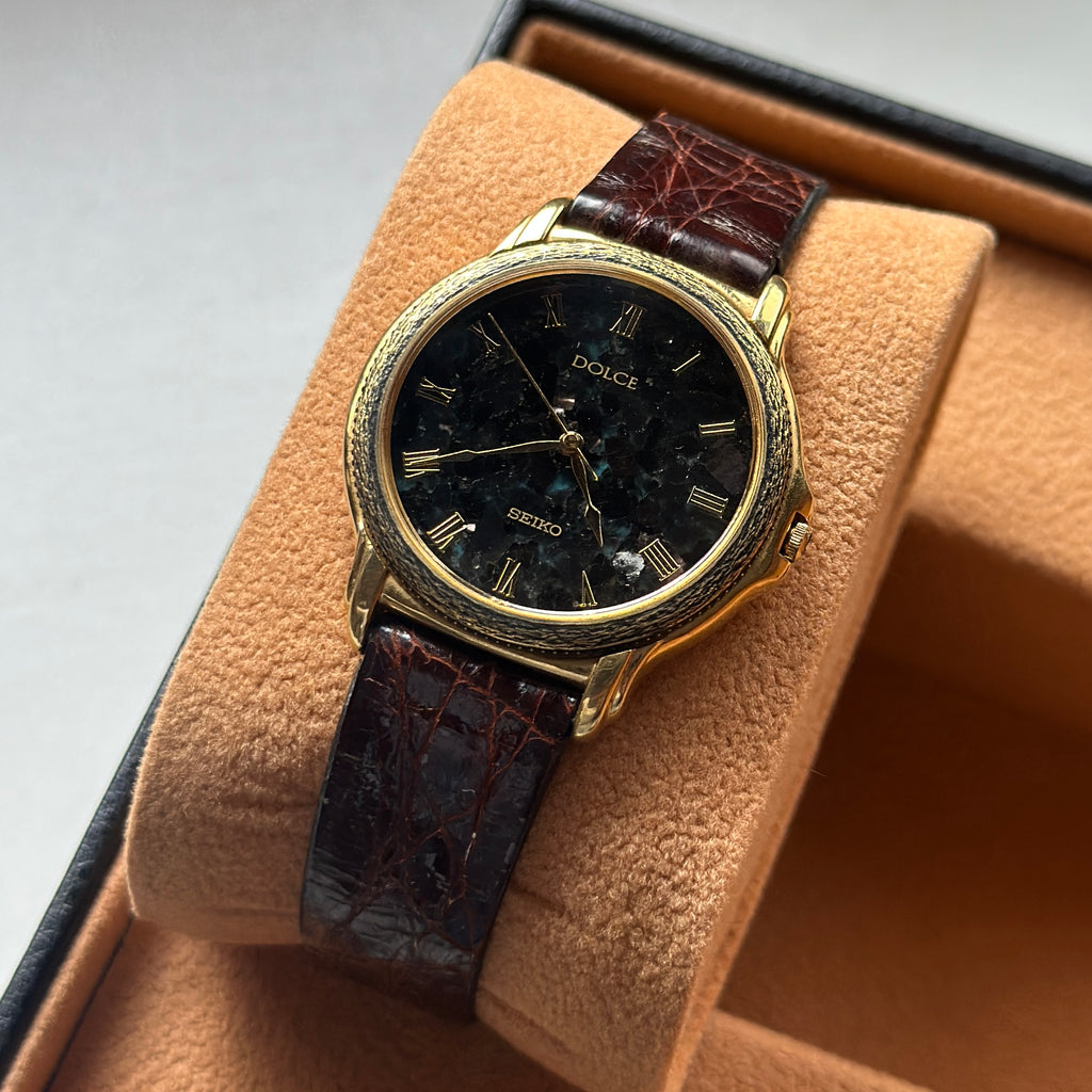 1992 Seiko Dolce Black Turquoise Stone Dial 8N41-6180