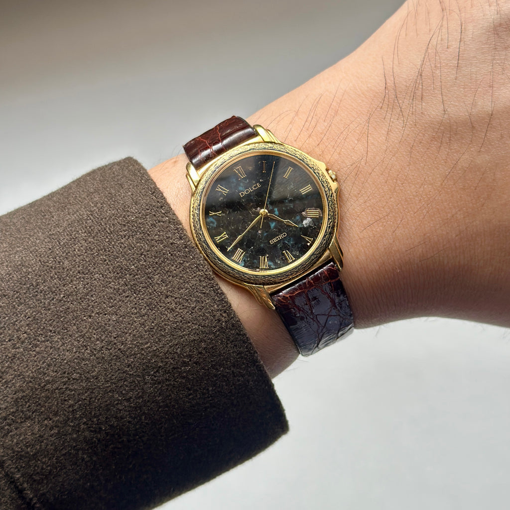 1992 Seiko Dolce Black Turquoise Stone Dial 8N41-6180