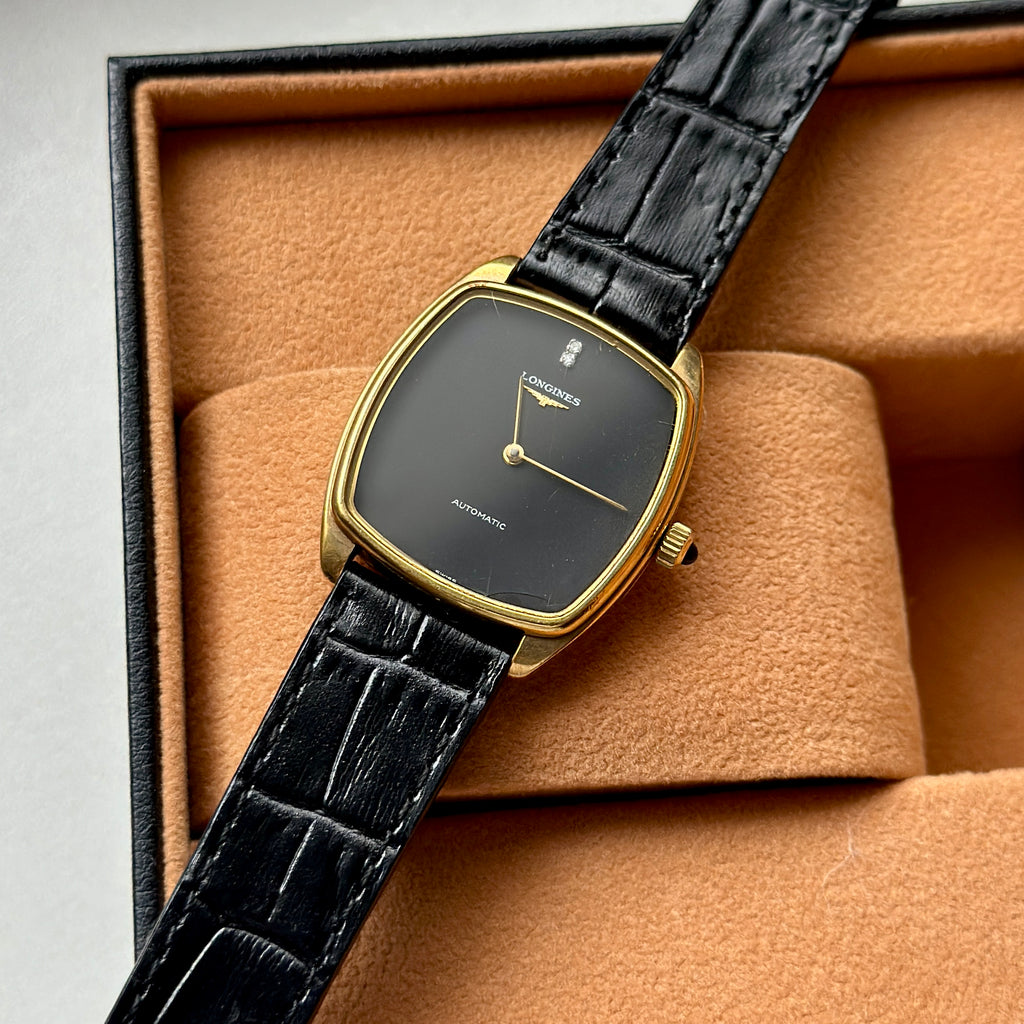 1970s Longines Tonneau Automatic Black / Gold Ref. 3617
