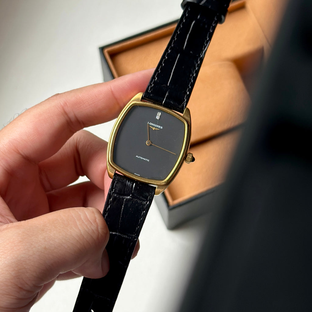 1970s Longines Tonneau Automatic Black / Gold Ref. 3617