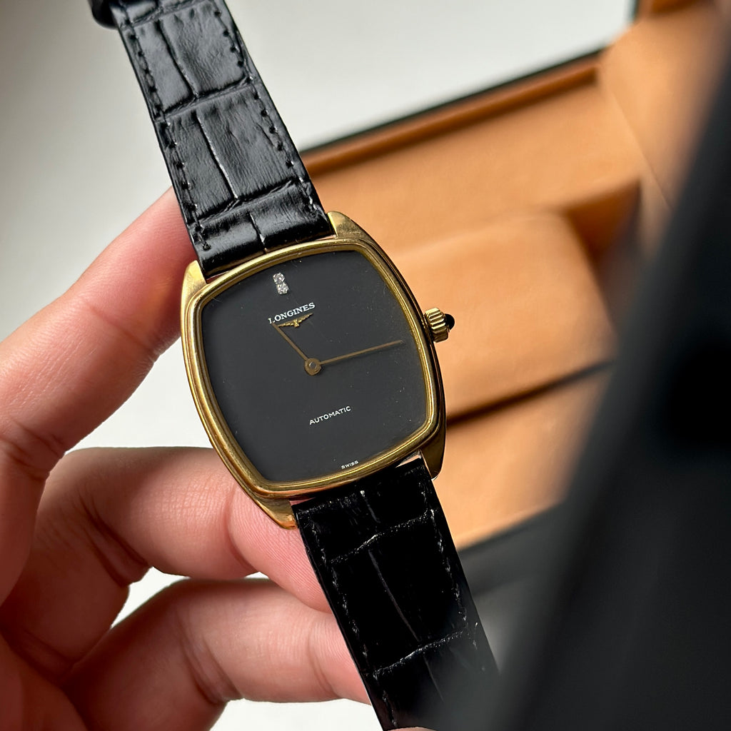 1970s Longines Tonneau Automatic Black / Gold Ref. 3617