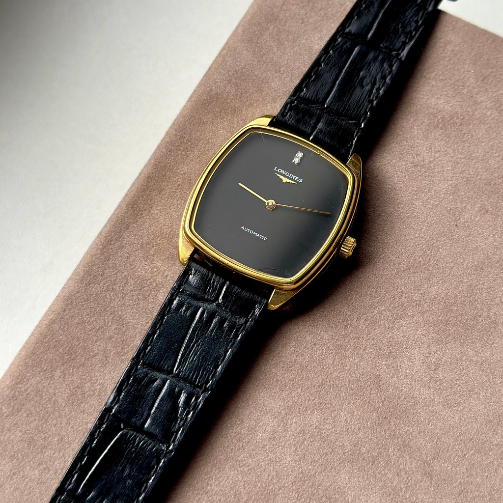 1970s Longines Tonneau Automatic Black / Gold Ref. 3617