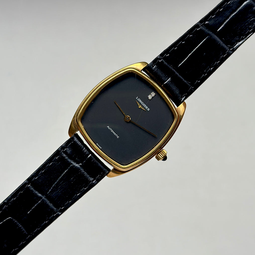 1970s Longines Tonneau Automatic Black / Gold Ref. 3617