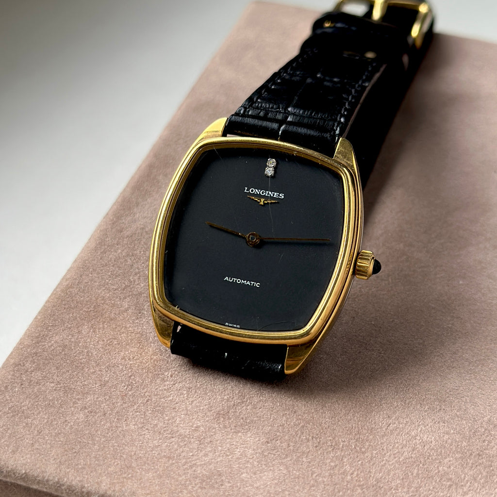 1970s Longines Tonneau Automatic Black / Gold Ref. 3617