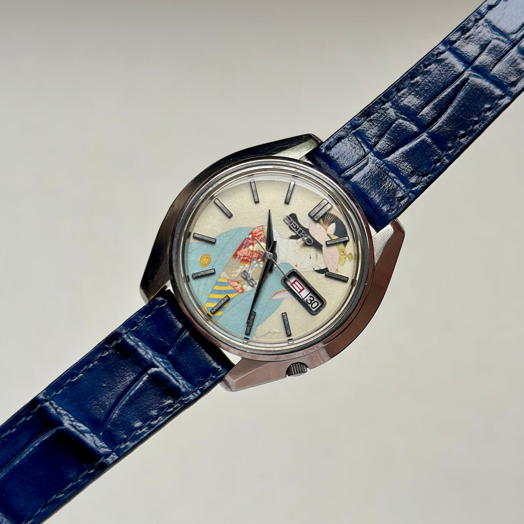 1969 Seiko 5 Actus 6106-8460 Ukiyo-e dial Uemura Shōen’s “Shunbō”