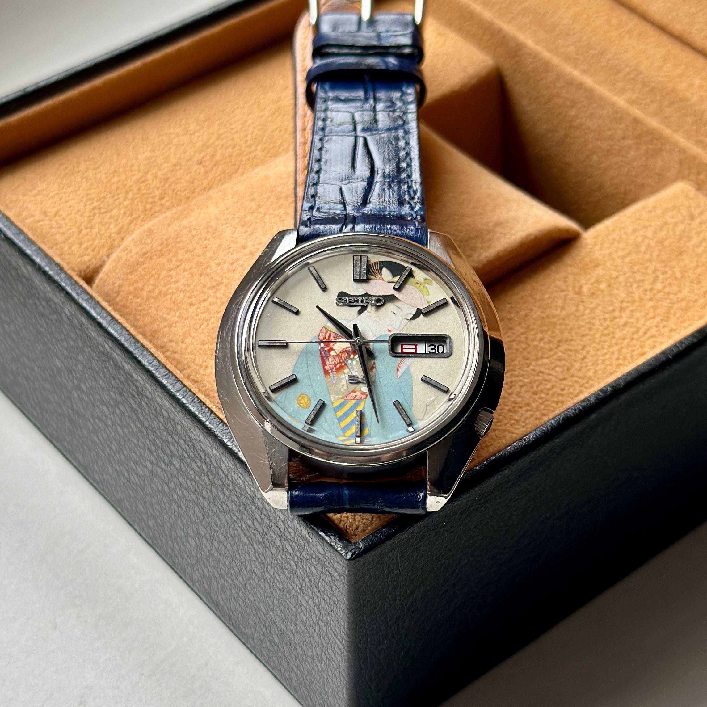 1969 Seiko 5 Actus 6106-8460 Ukiyo-e dial Uemura Shōen’s “Shunbō”