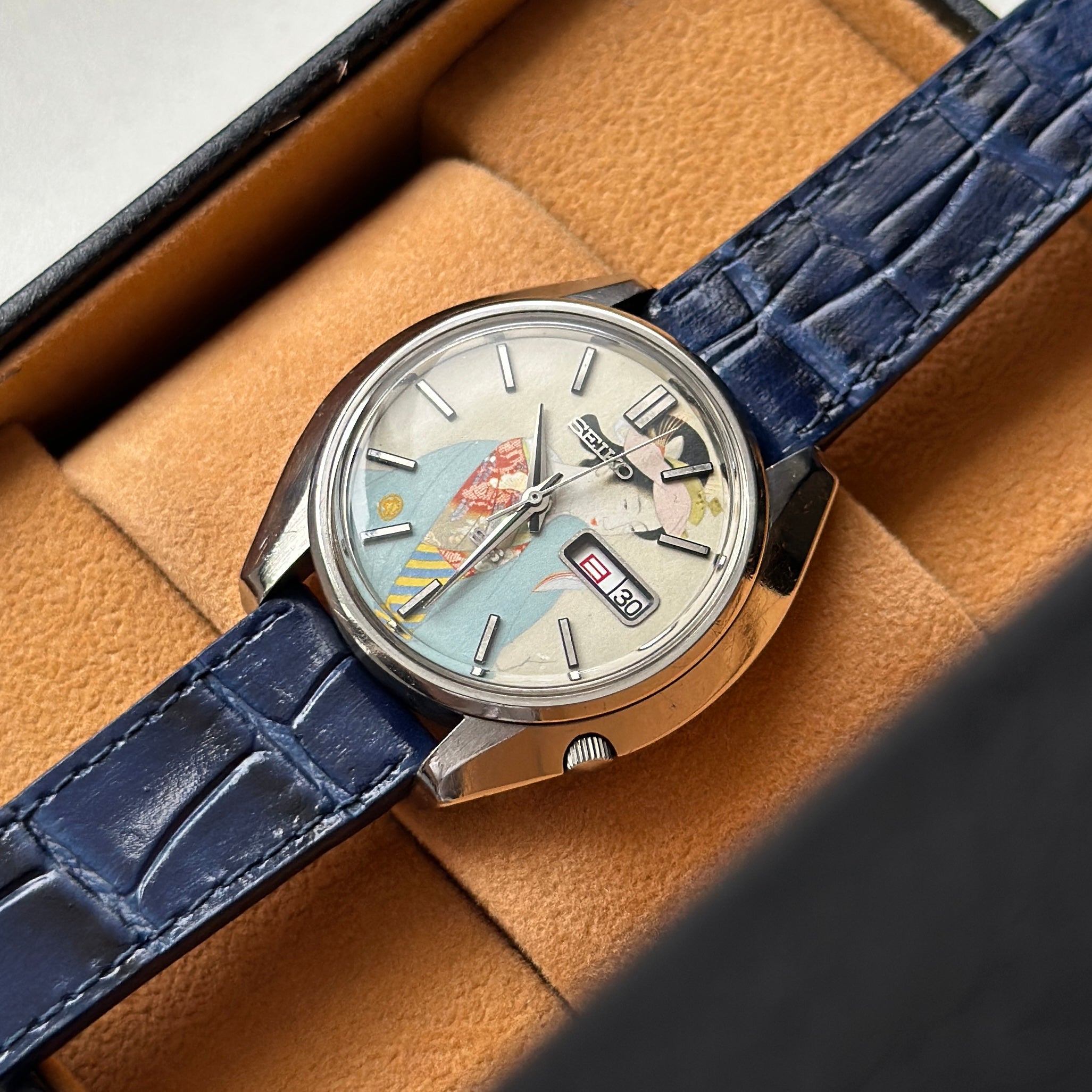 1969 Seiko 5 Actus 6106-8460 Ukiyo-e dial Uemura Shōen’s “Shunbō”