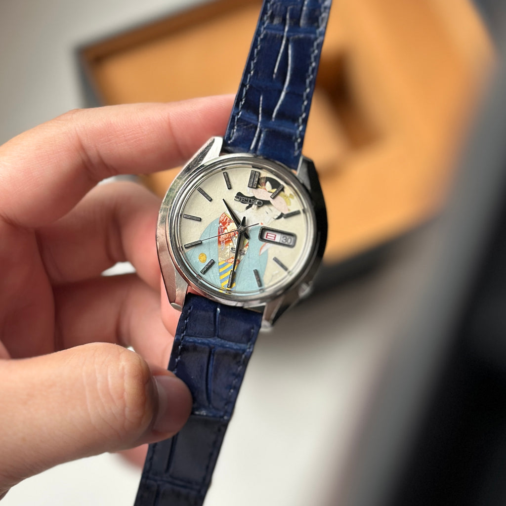 1969 Seiko 5 Actus 6106-8460 Ukiyo-e dial Uemura Shōen’s “Shunbō”